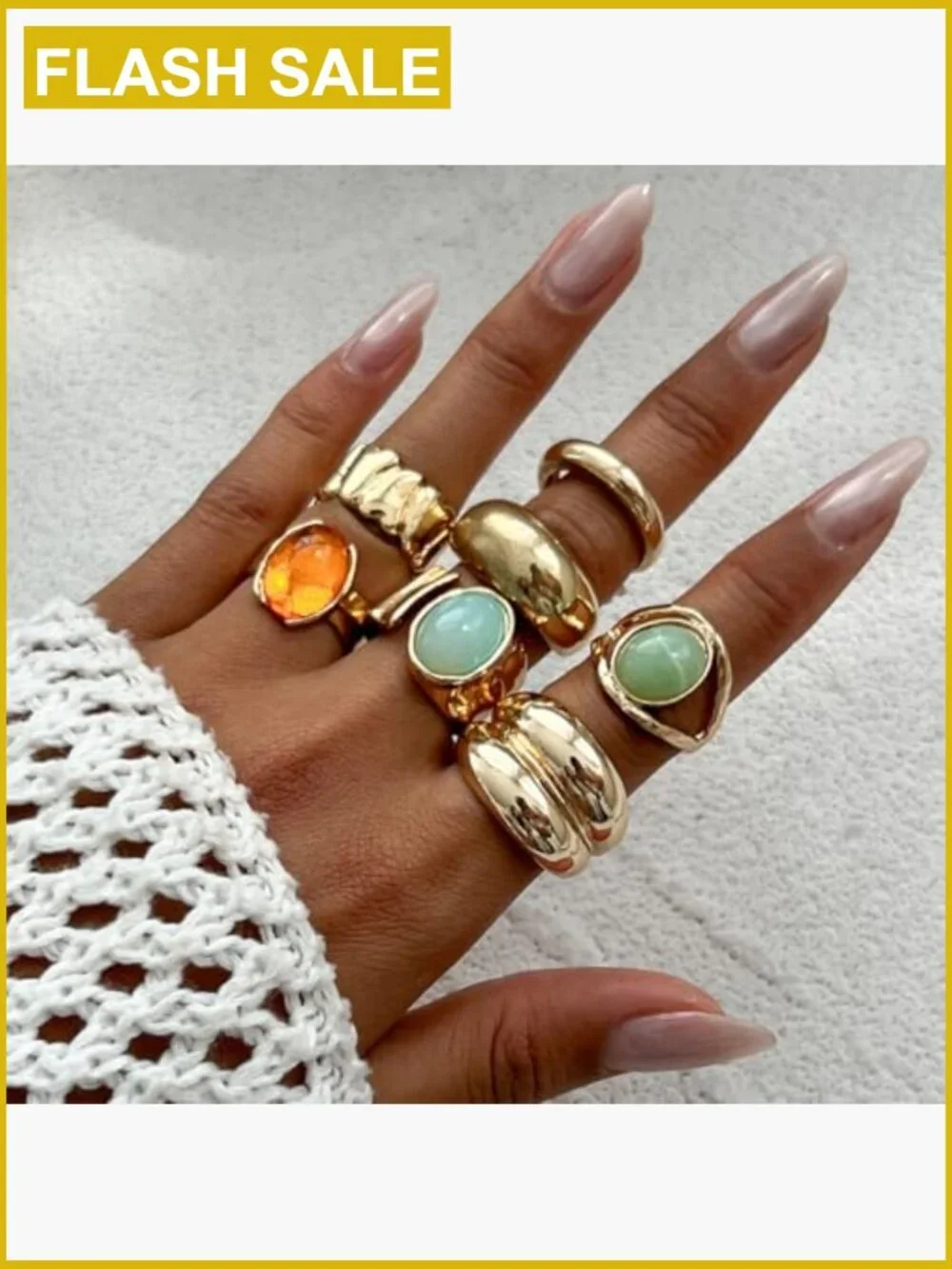 Chunky Stacking Ring Set - 7 Adjustable Rings for Women